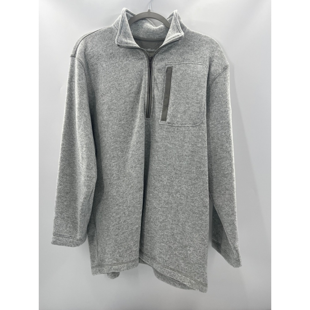 Eddie Bauer Mens‎ XL Gray Heathered Quarter Zip Sweater Fleece Pullover Jacket